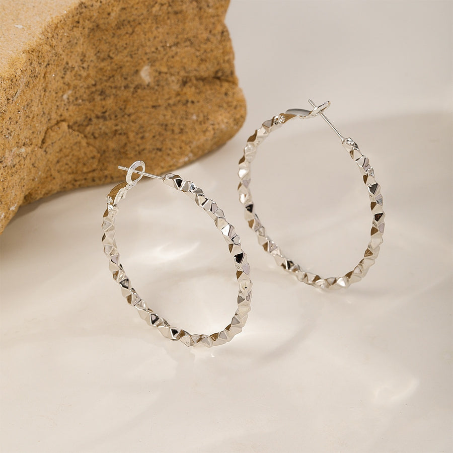 Faceted Silver-Tone Hoops — Silver-Tone