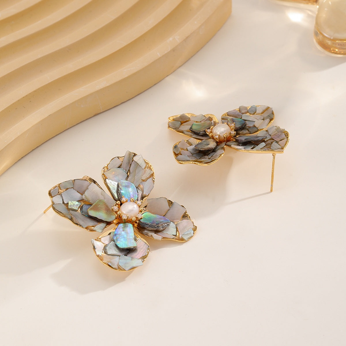 Abalone Flower Earrings — Grey Abalone