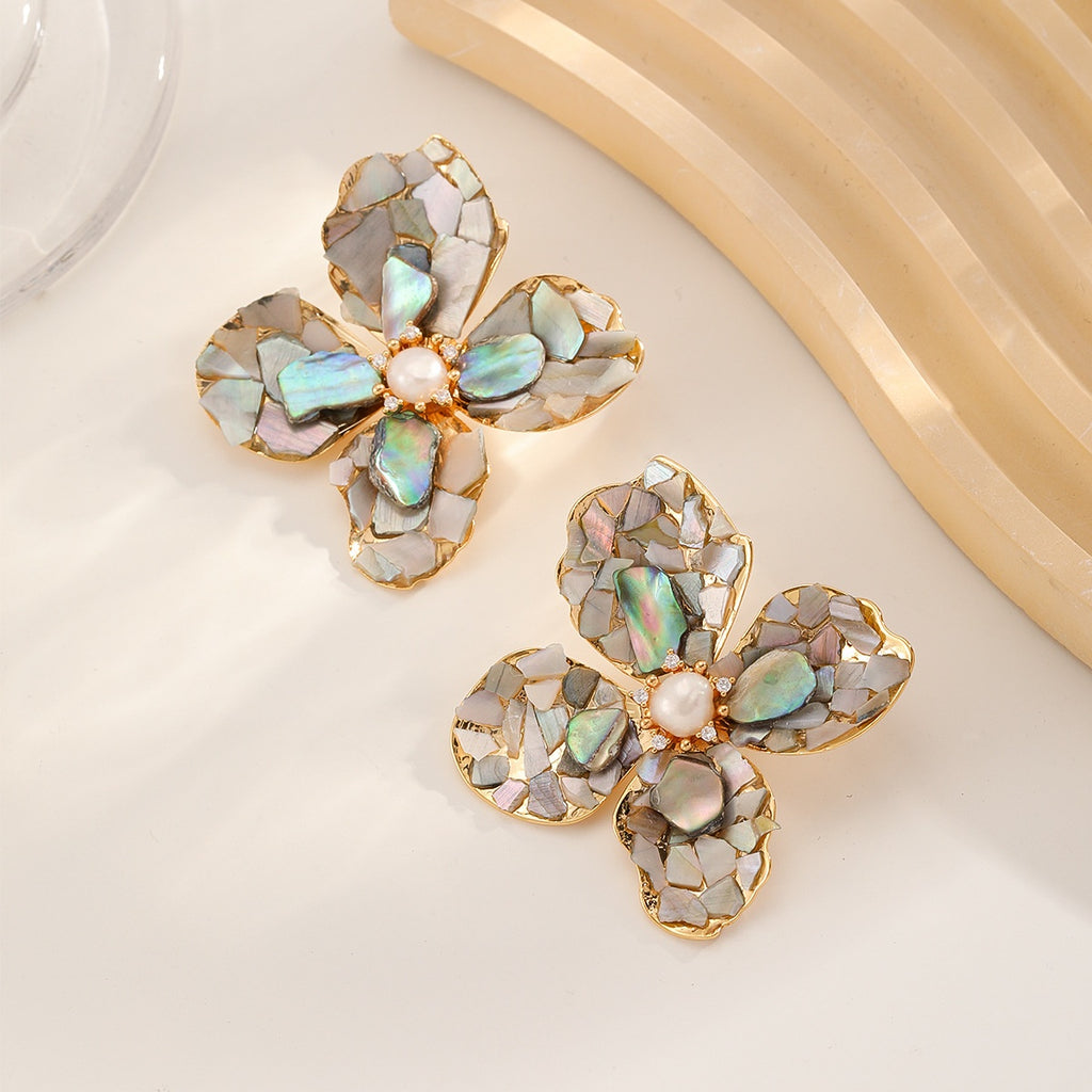 Abalone Flower Earrings — Grey Abalone