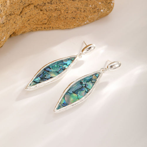 Abalone Leaf Earrings — Silver