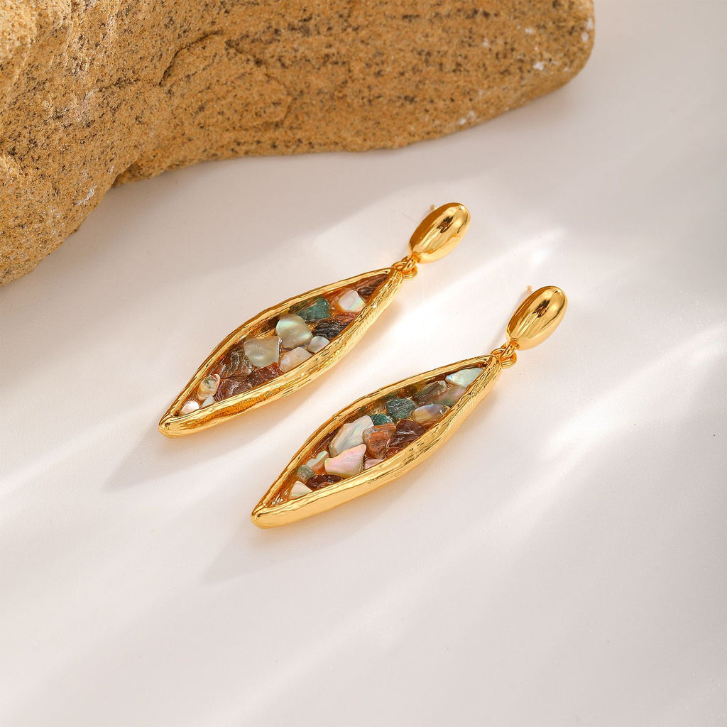 Abalone Leaf Earrings — Gold