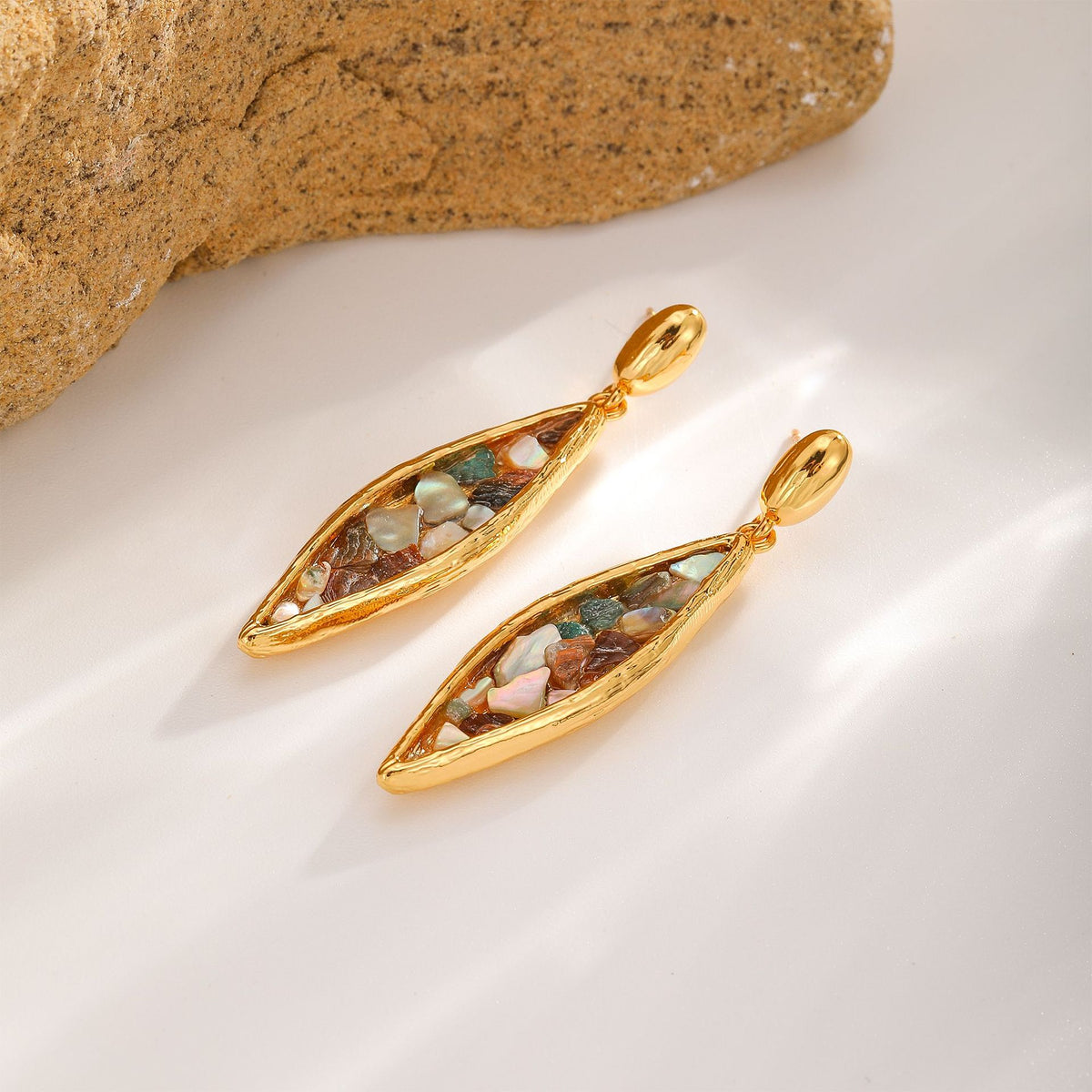 Abalone Leaf Earrings — Gold