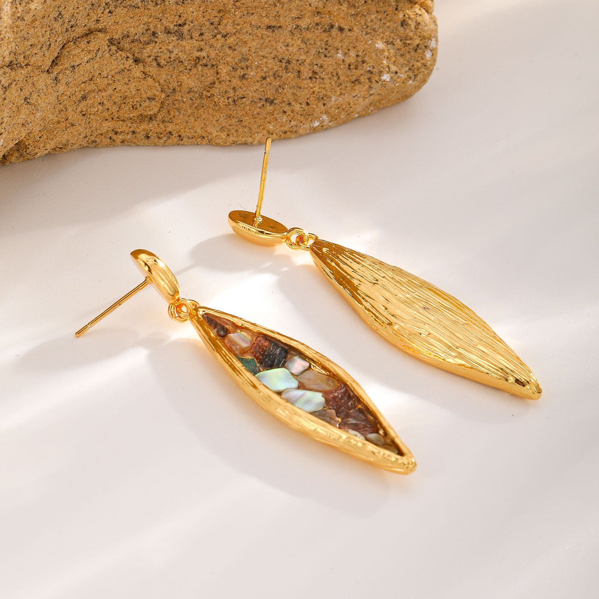 Abalone Leaf Earrings — Gold