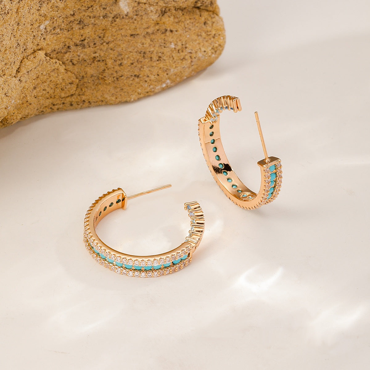 Aqua Line Hoops — Gold, side view