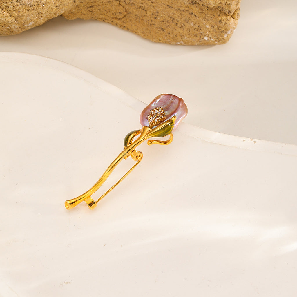 Baroque Pearl Flower Brooch — Lavender Tulip