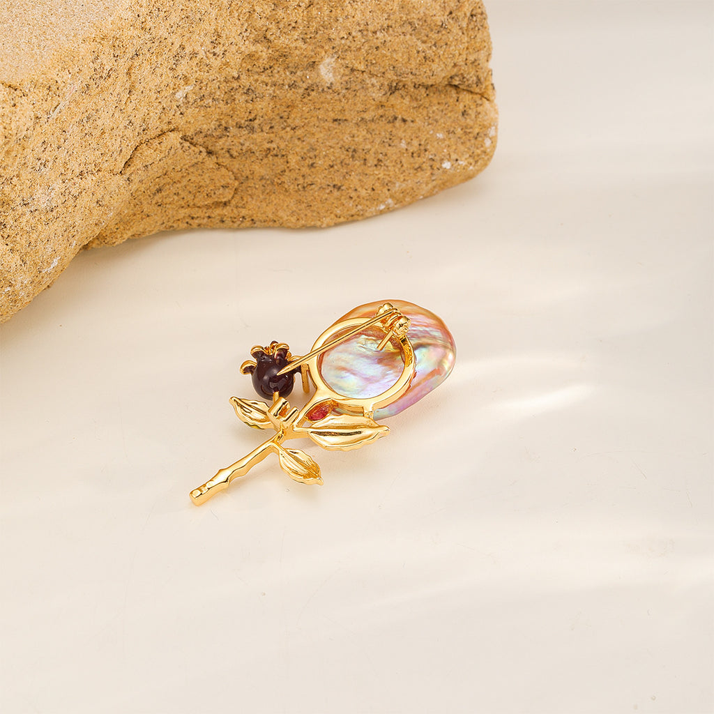 Baroque Pearl Flower Brooch — Pink Rose