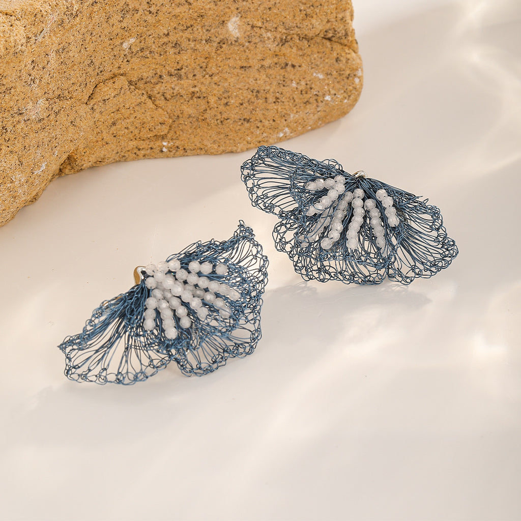 Beaded Fan Earrings — Mist Blue