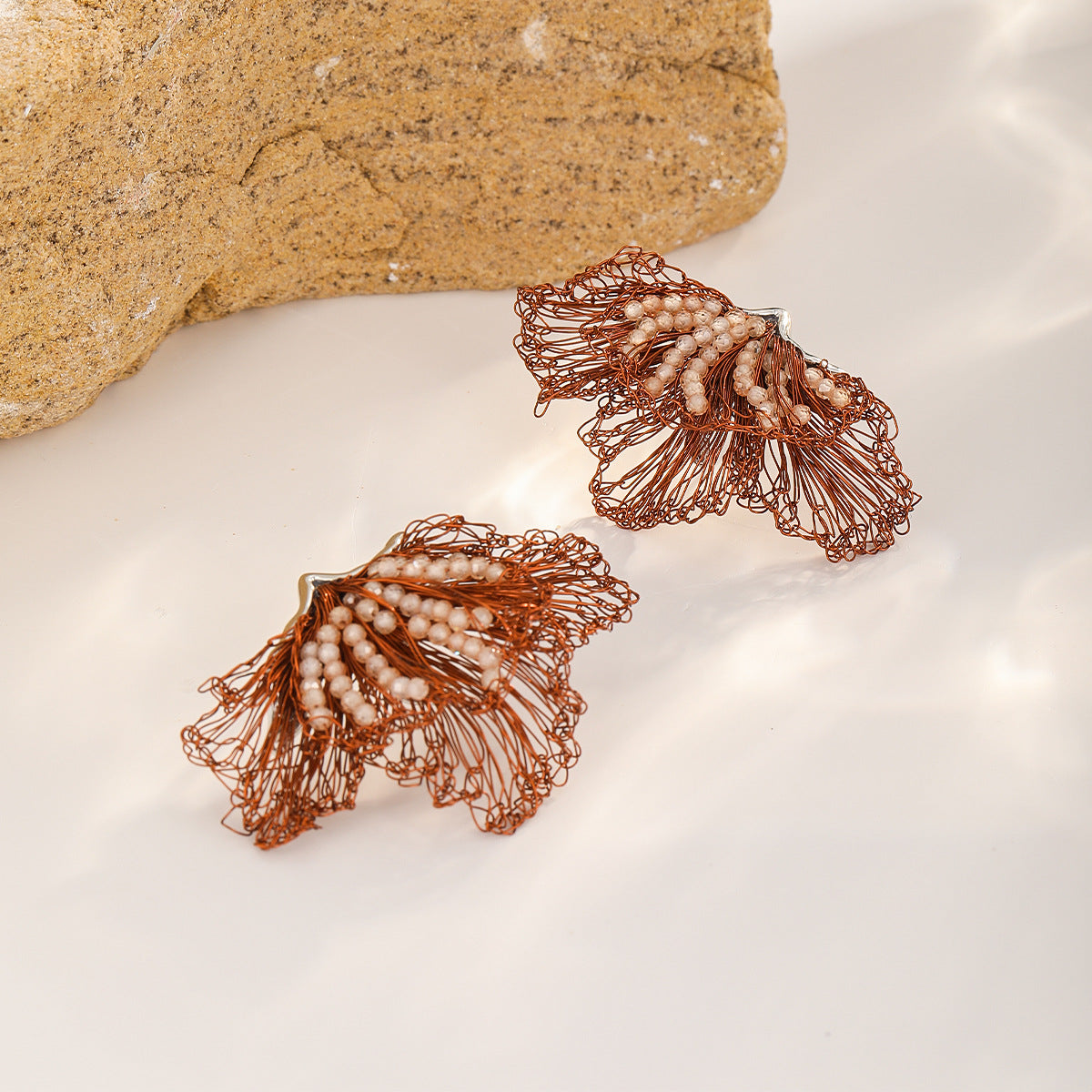 Beaded Fan Earrings — Copper Brown