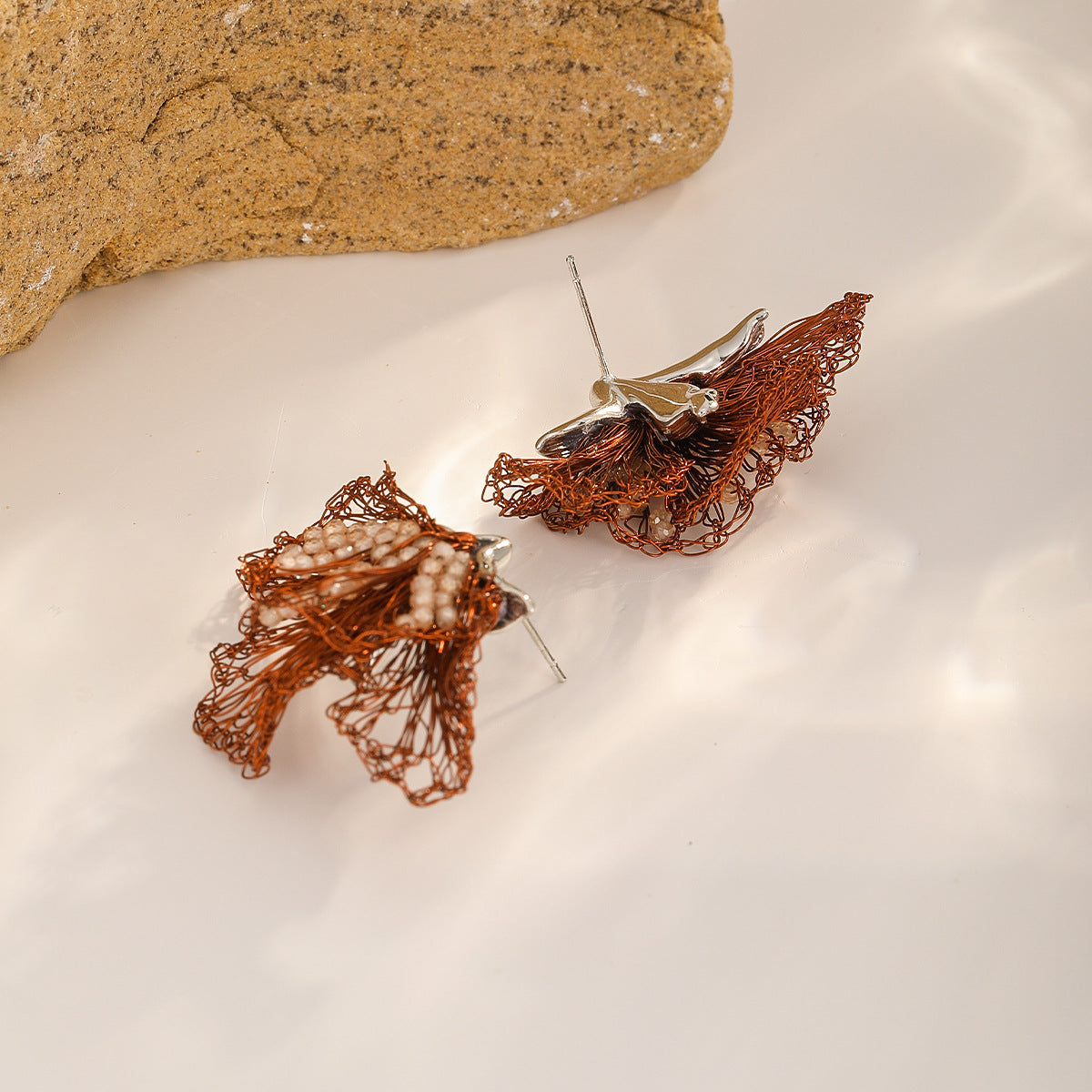 Beaded Fan Earrings — Copper Brown