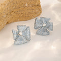 Bow Flower Studs — Mist Blue