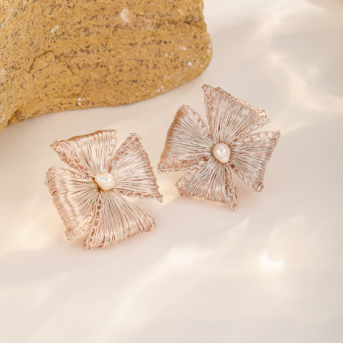 Bow Flower Studs — Rose Gold