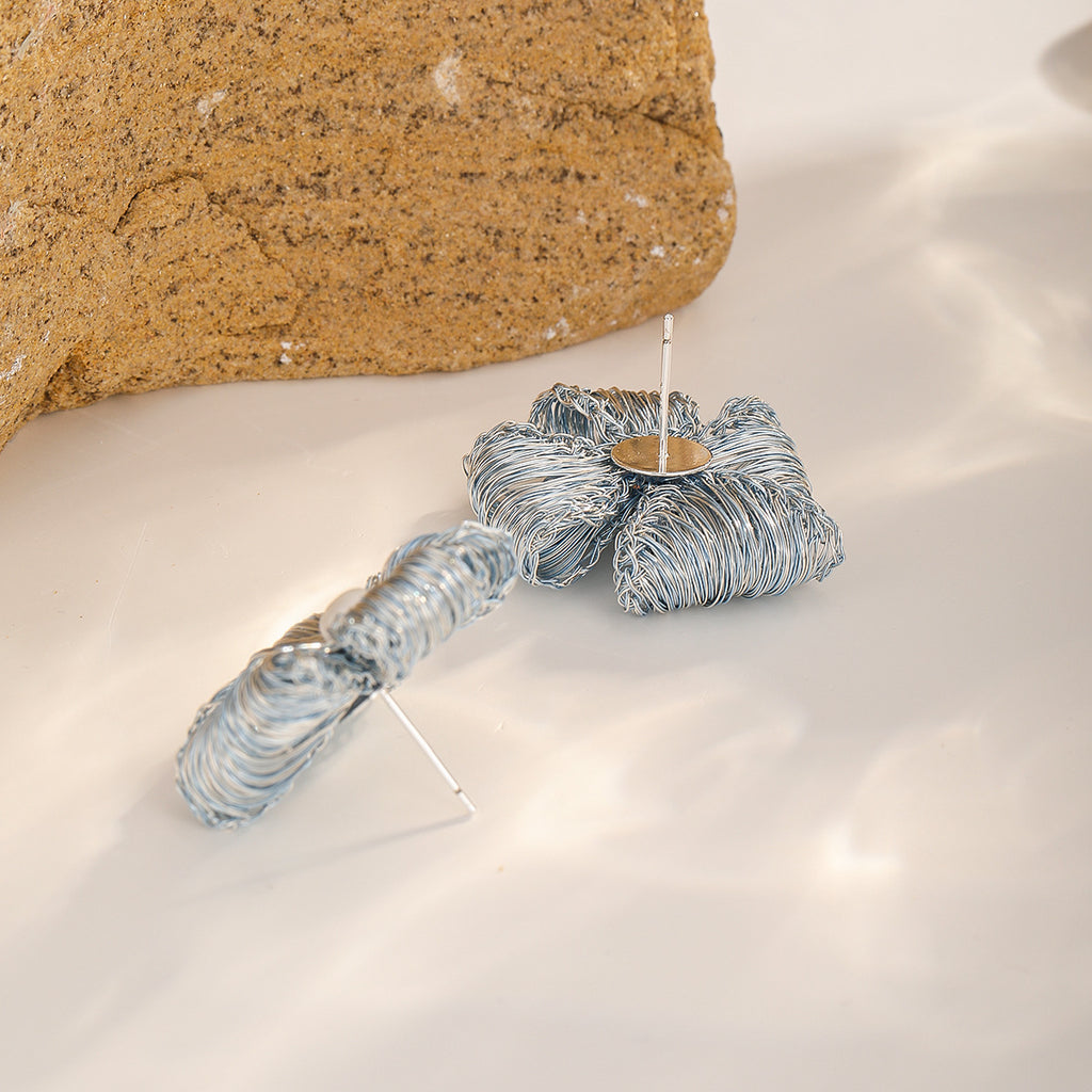 Bow Flower Studs — Mist Blue