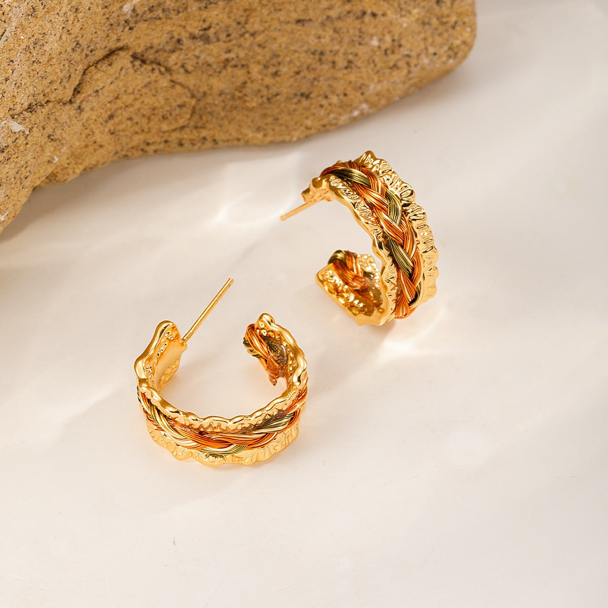 Braided Wire Hoops — Gold & Copper
