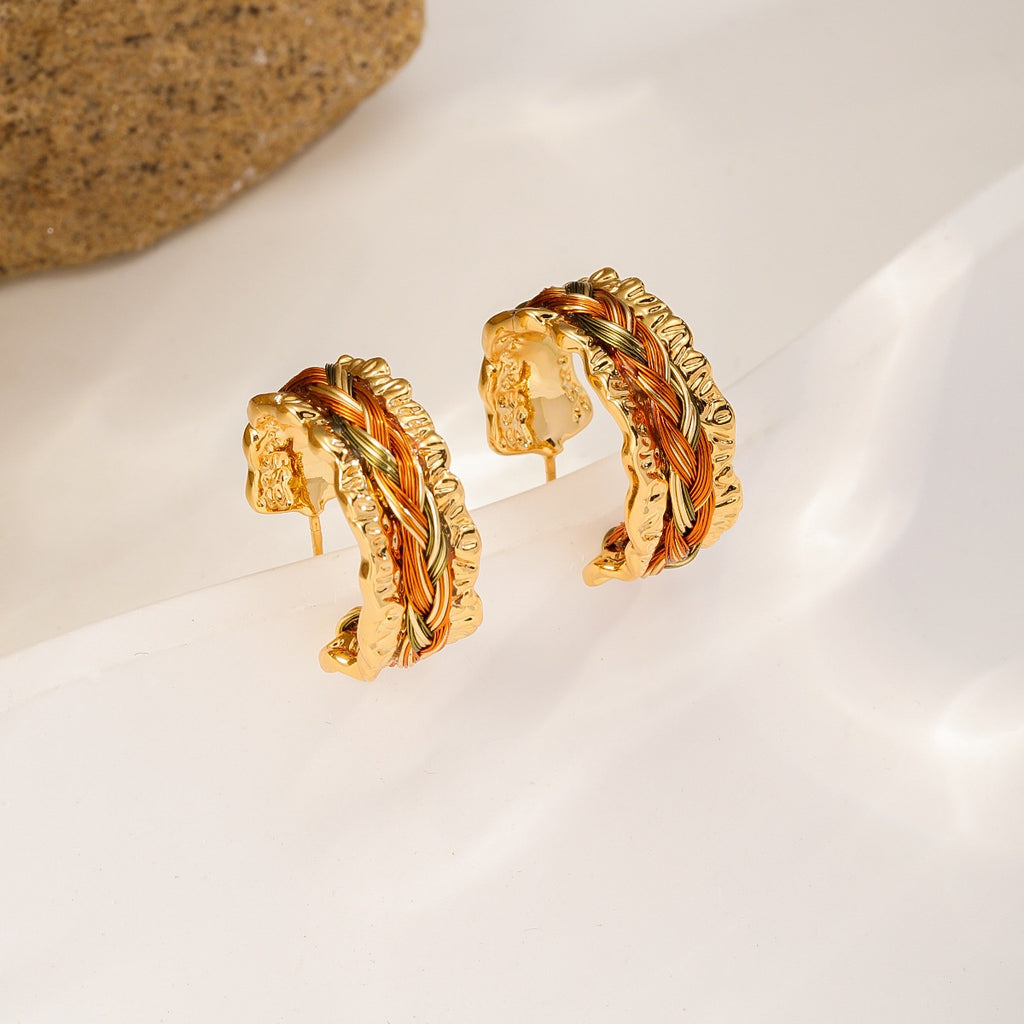 Braided Wire Hoops — Gold & Copper, side view