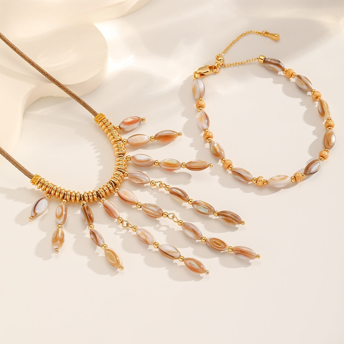 Cord & Shell Set — Necklace and Bracelet