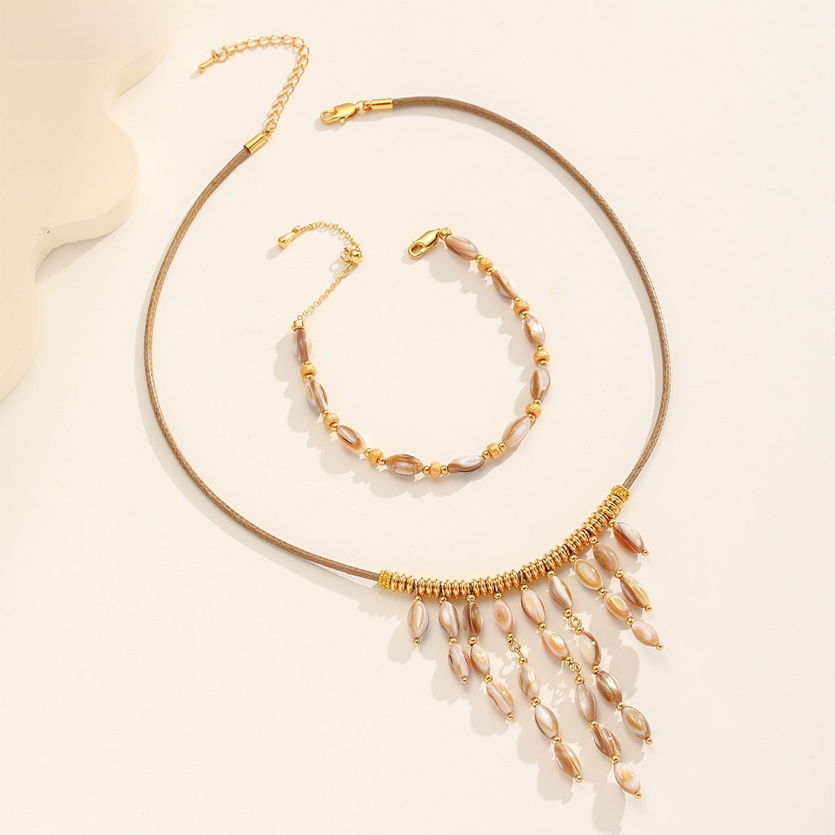 Cord & Shell Set — Necklace and Bracelet