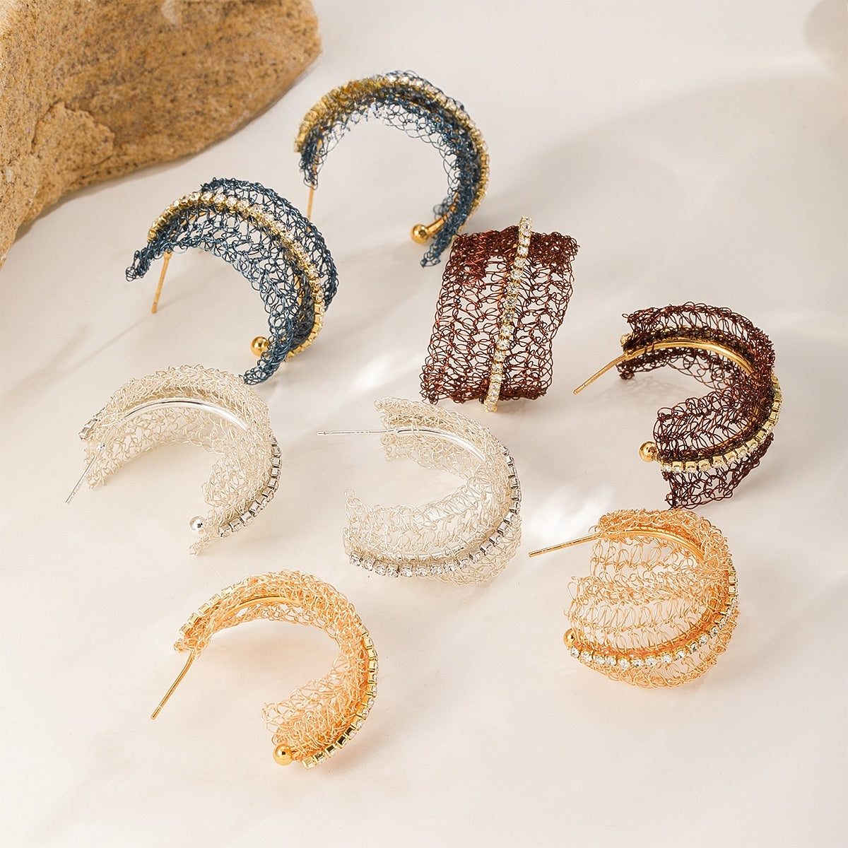 Crescent Mesh Hoops, all colors
