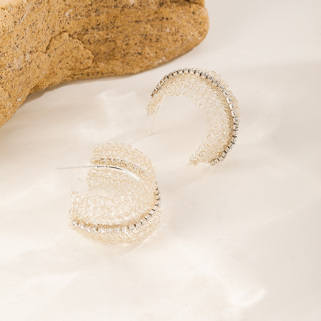Crescent Mesh Hoops — Silver