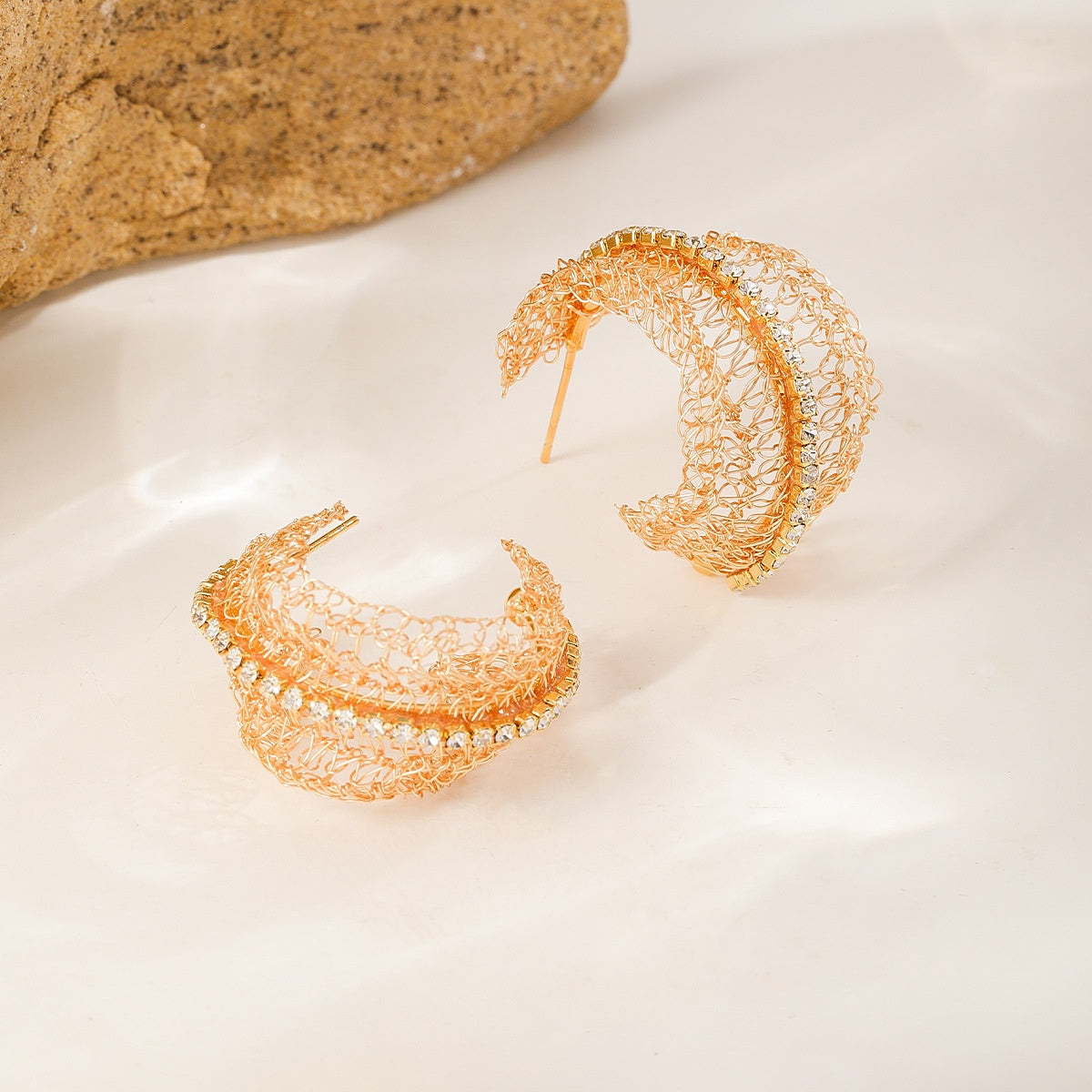 Crescent Mesh Hoops — Peach Gold