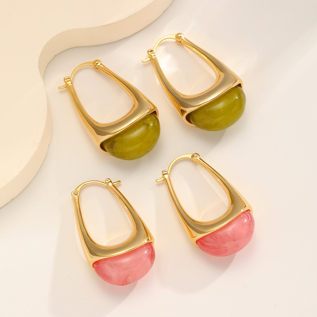 Dipped Resin Hoops — Olive and Coral