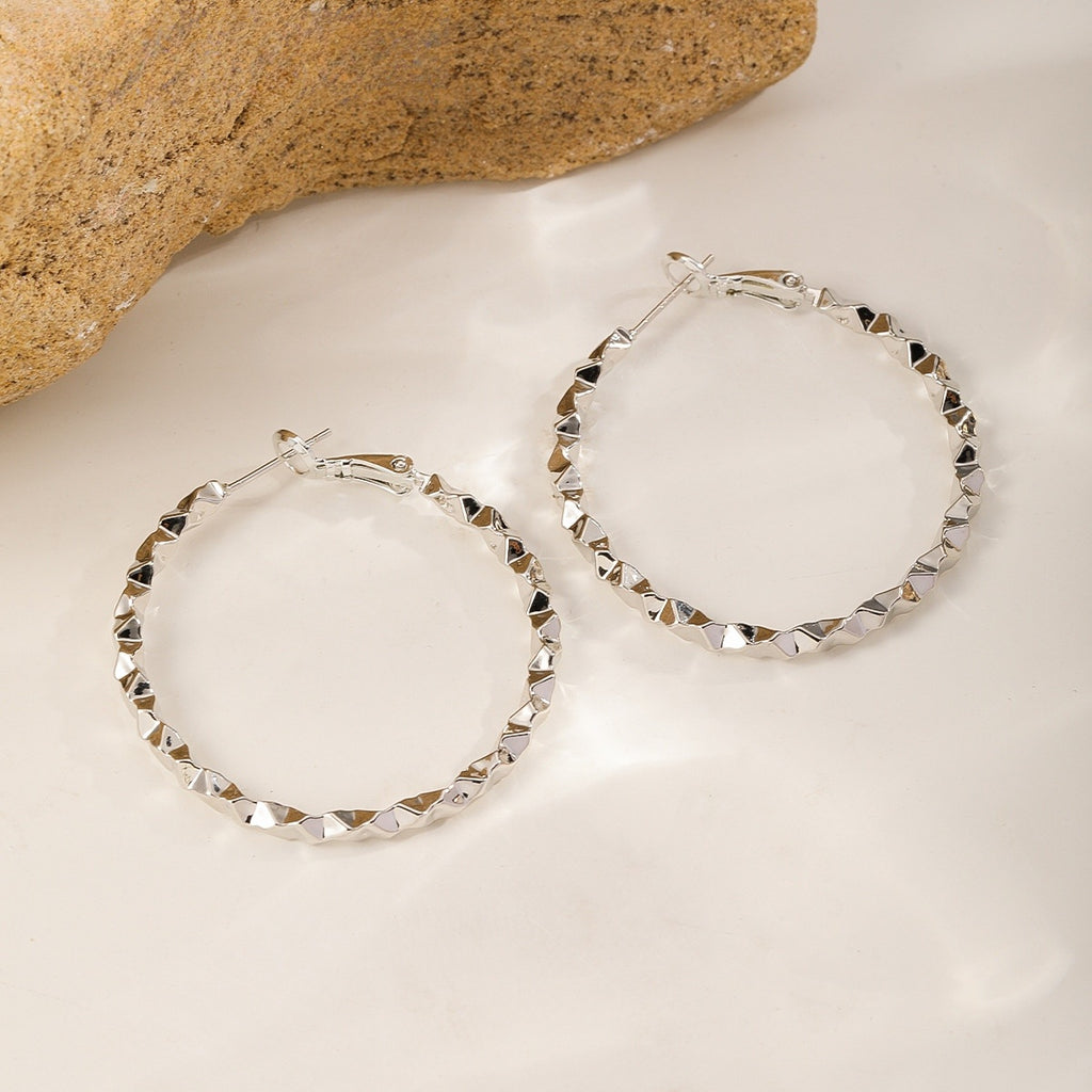 Faceted Silver-Tone Hoops — Silver-Tone