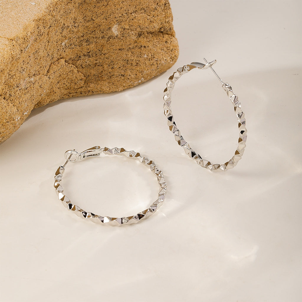 Faceted Silver-Tone Hoops — Silver-Tone