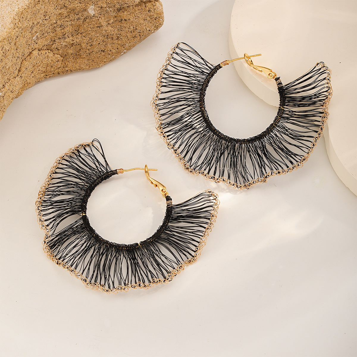 Fan Hoop Earrings — Charcoal