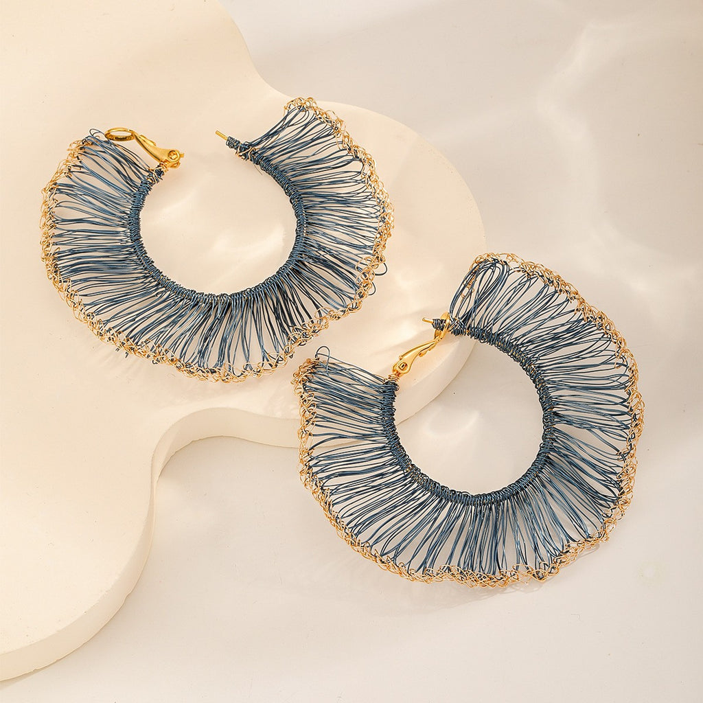 Fan Hoop Earrings — Slate Blue