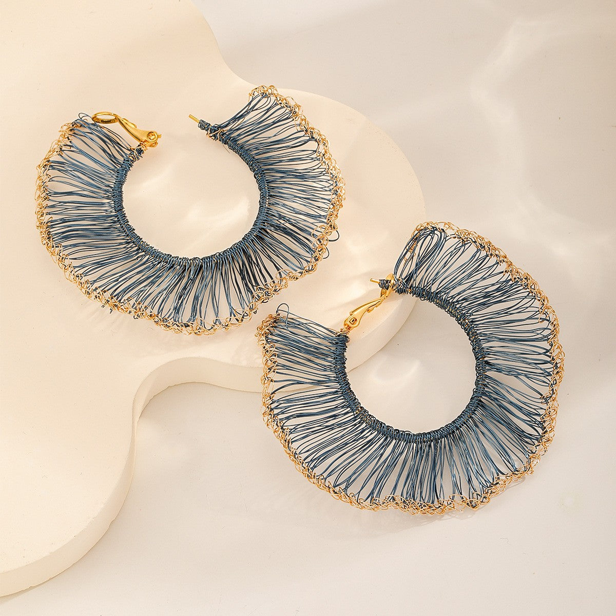 Fan Hoop Earrings — Slate Blue
