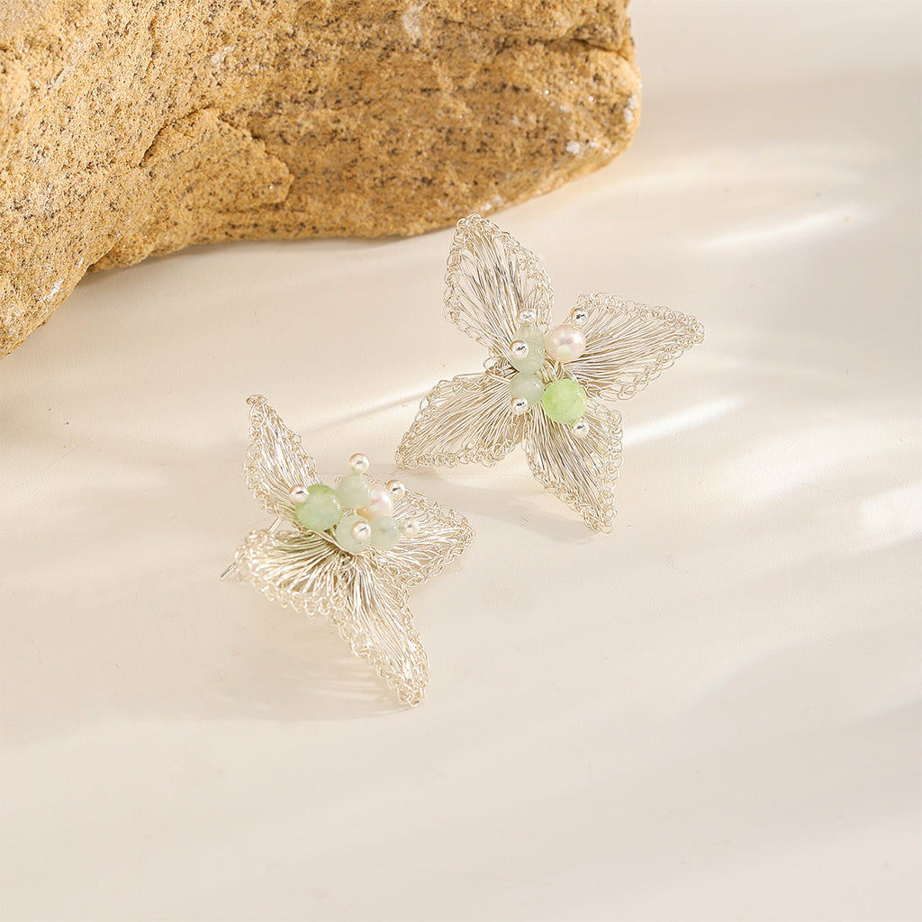 Four-Petal Studs — Green Center