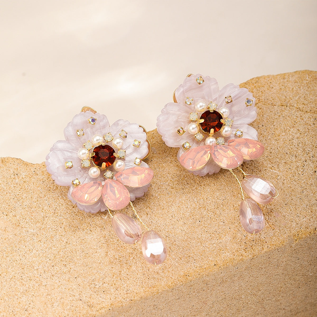 Frosted Flower Earrings — Blush Drop
