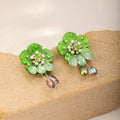 Frosted Flower Earrings — Green Drop