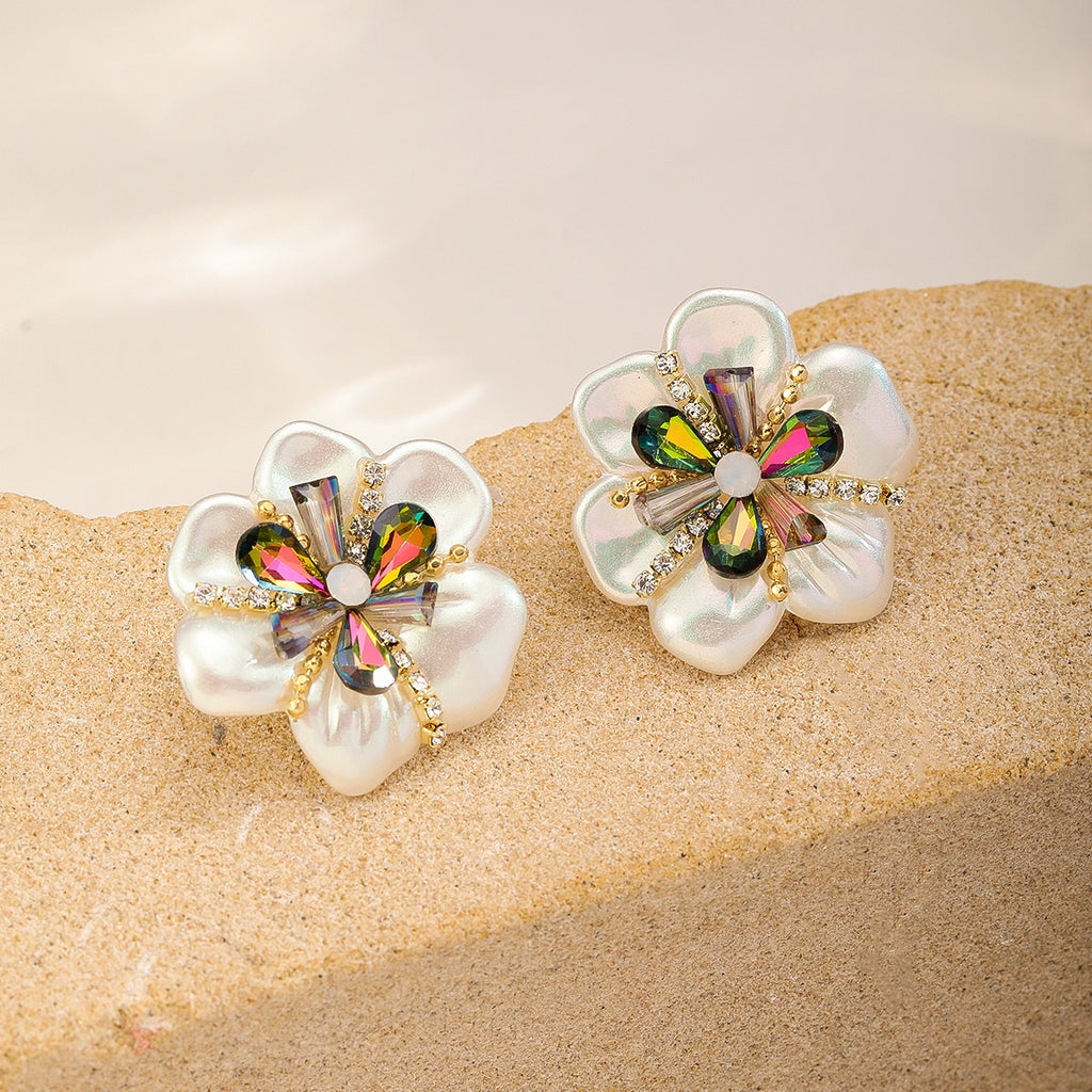 Frosted Flower Earrings — Pearl White