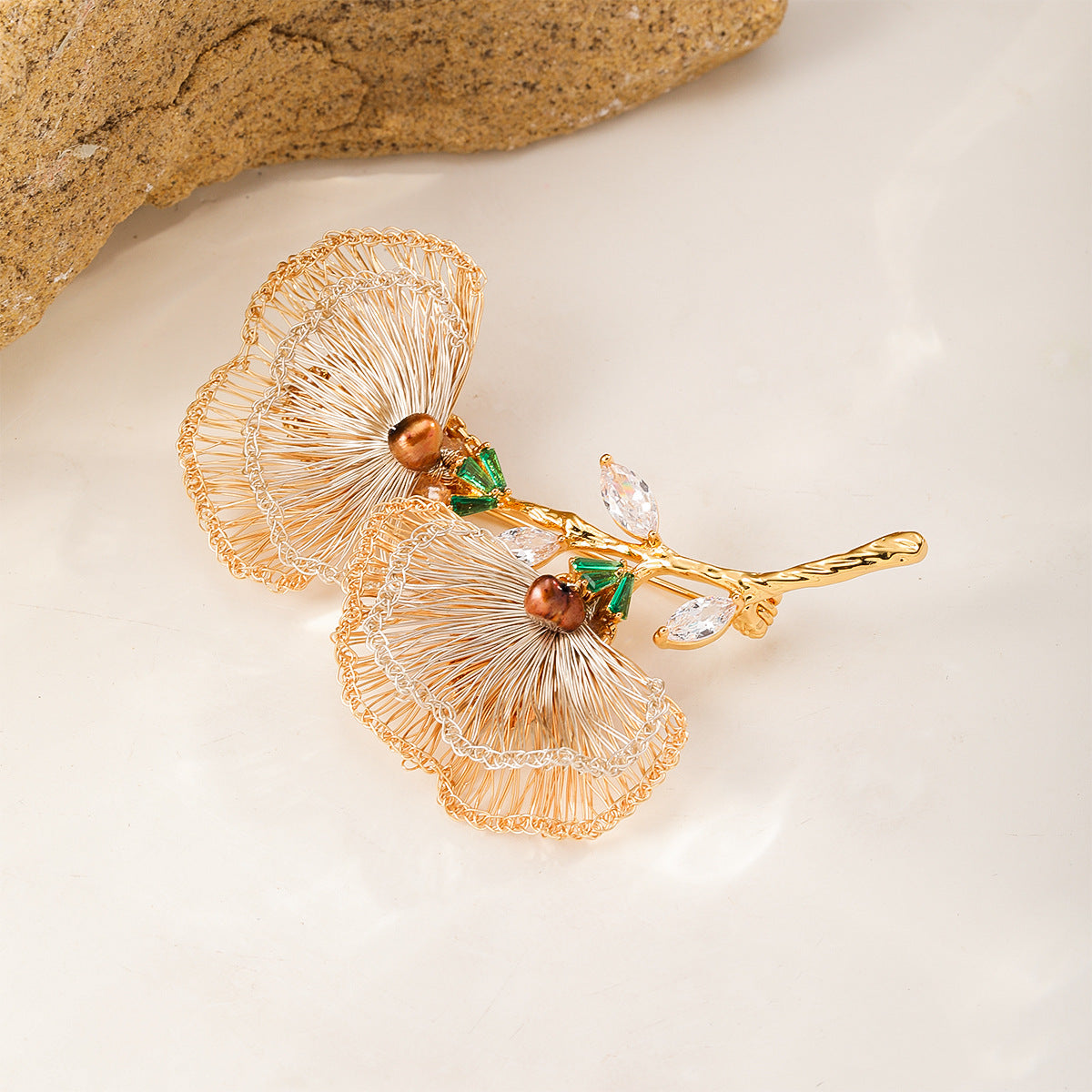 Gilded Fan Brooch