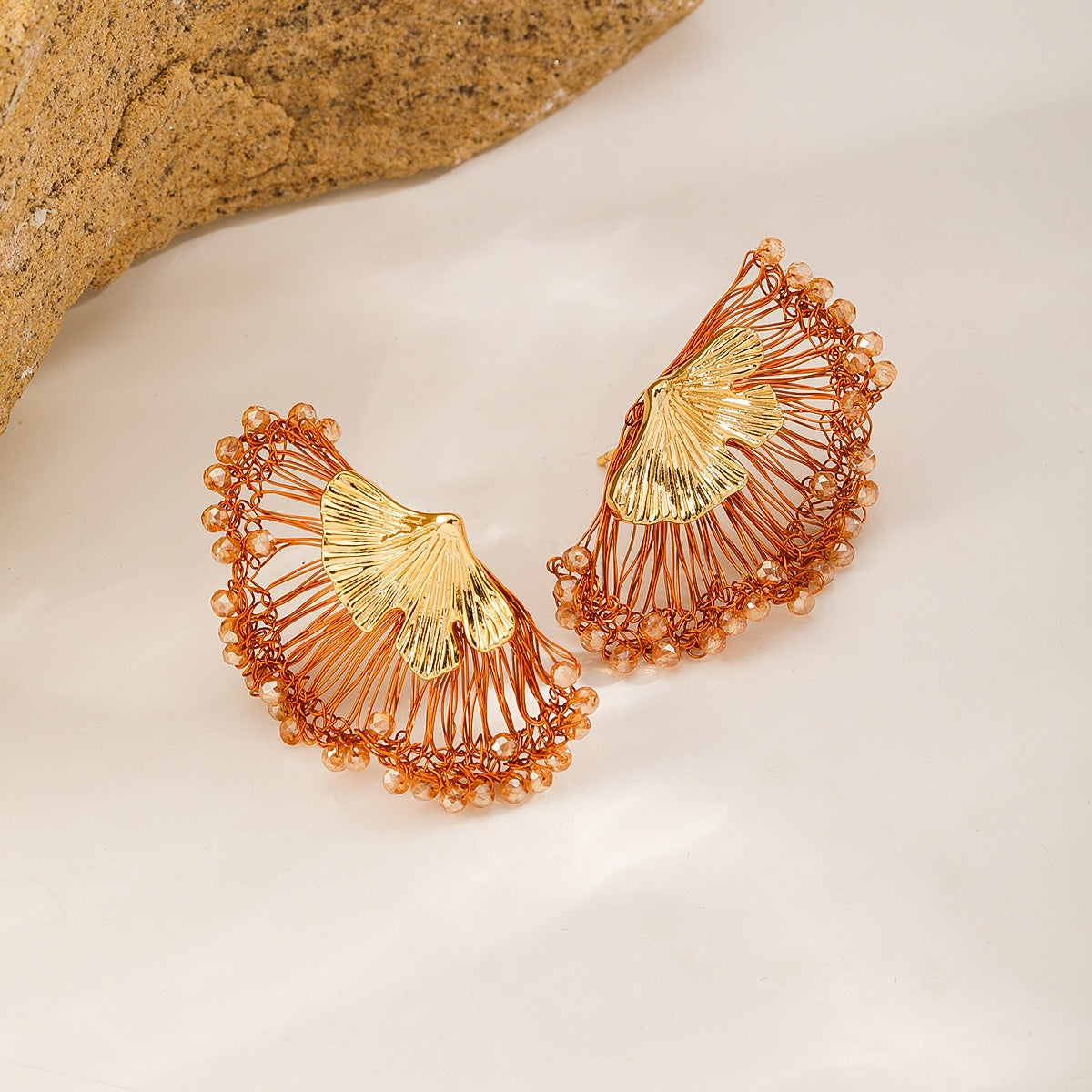 Ginkgo Fan Studs — Burnt Orange