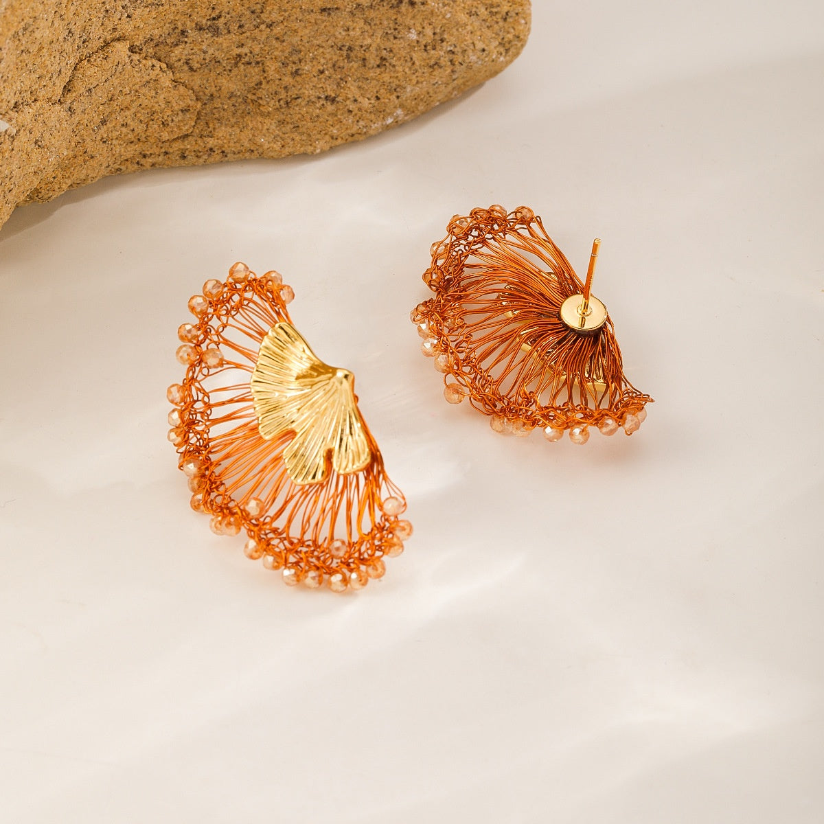 Ginkgo Fan Studs — Burnt Orange