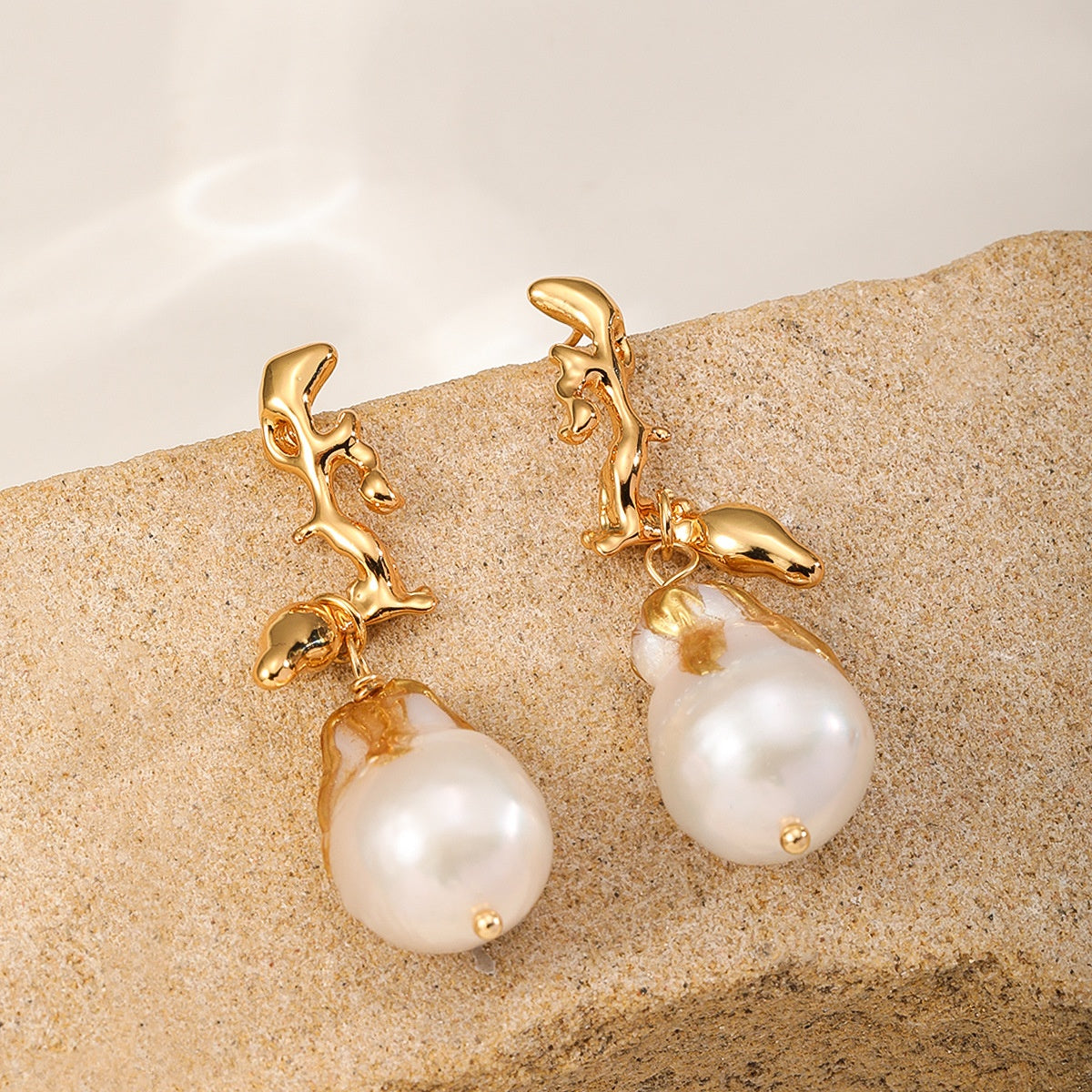 Gold-Topped Pearl Earrings — Gold Branch