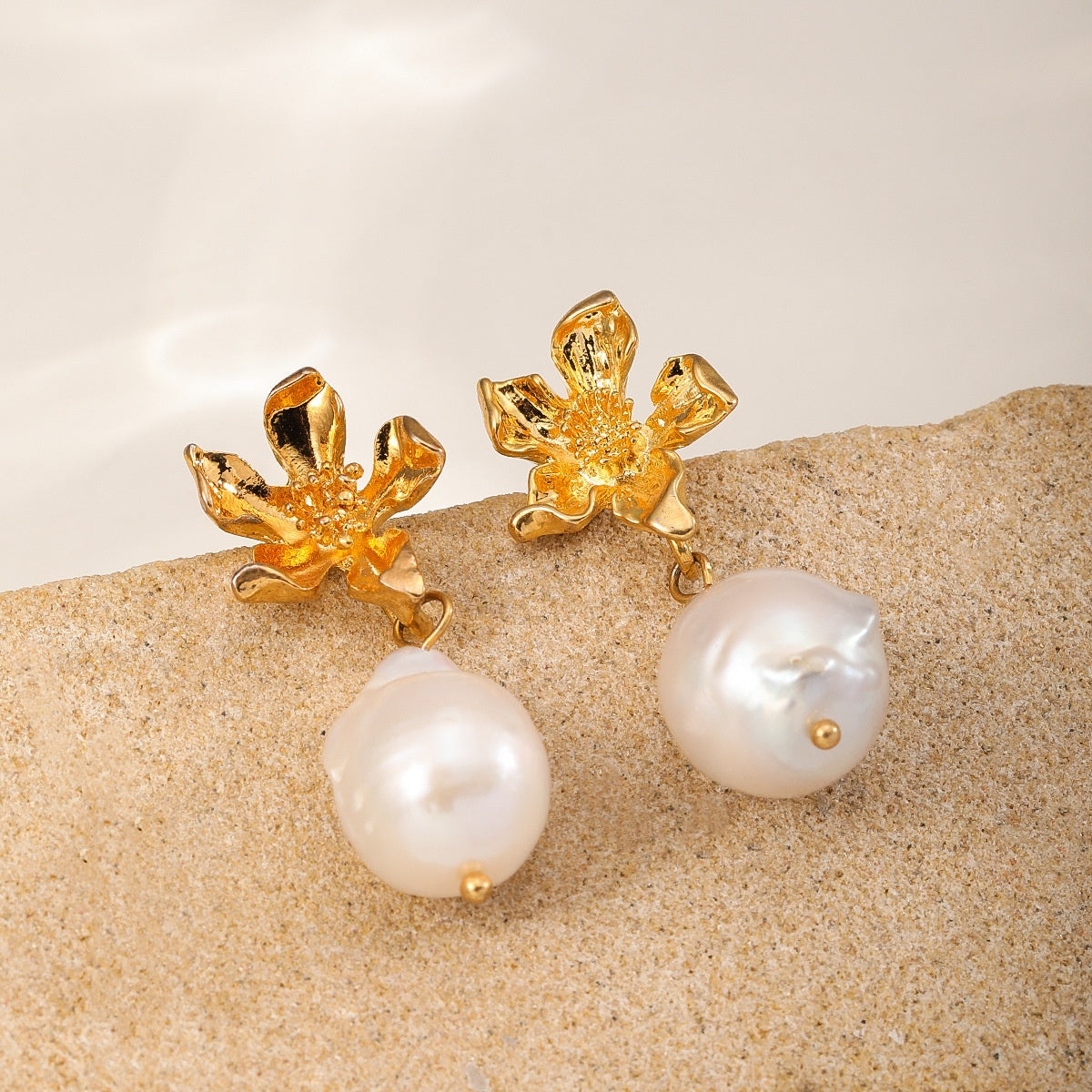 Gold-Topped Pearl Earrings — Small Bloom