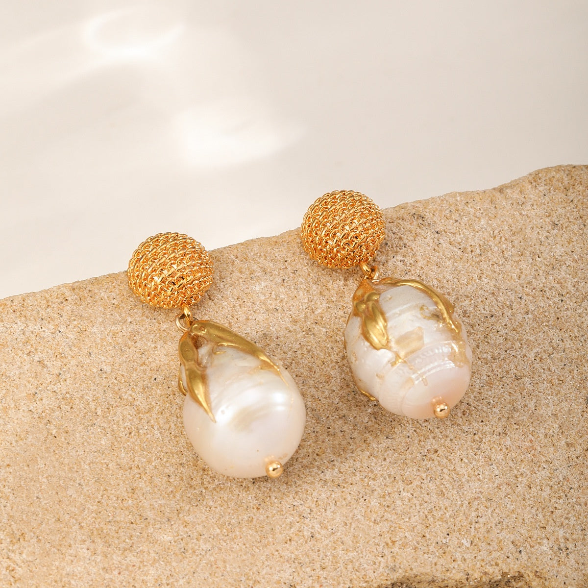 Gold-Topped Pearl Earrings — Gold Ball