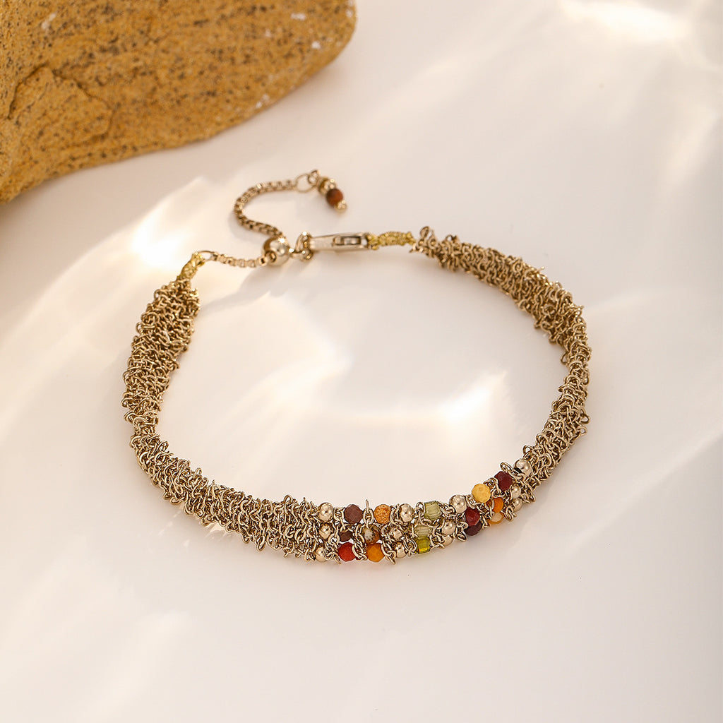 Golden Weave Bracelet — Warm Mixed Stones