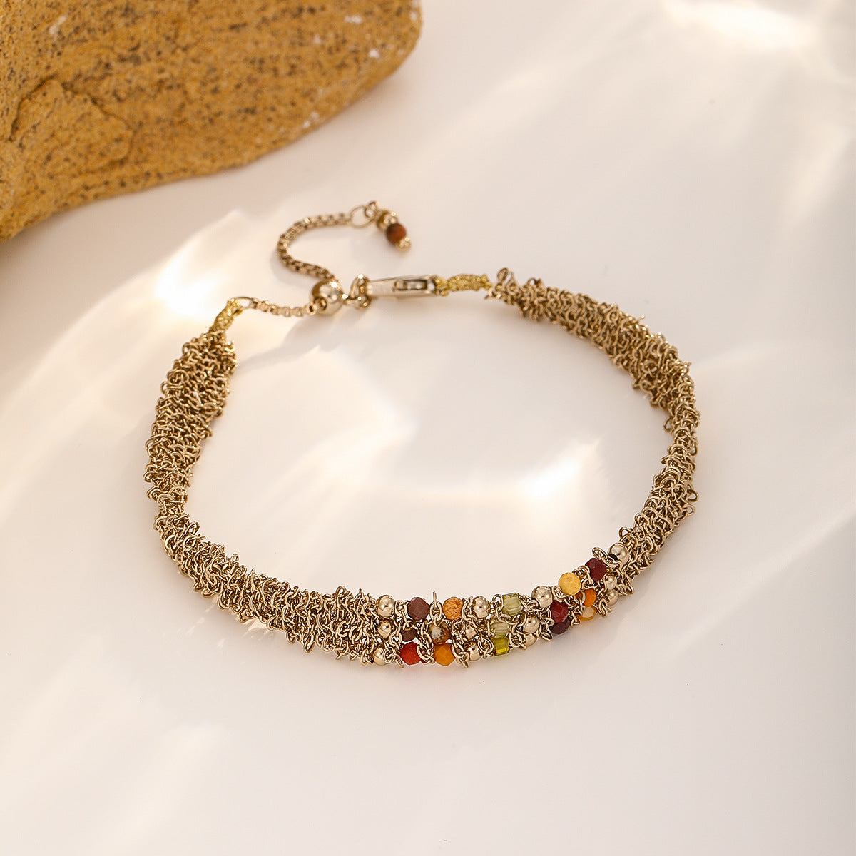 Golden Weave Bracelet — Warm Mixed Stones