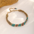 Golden Weave Bracelet — Teal & Garnet