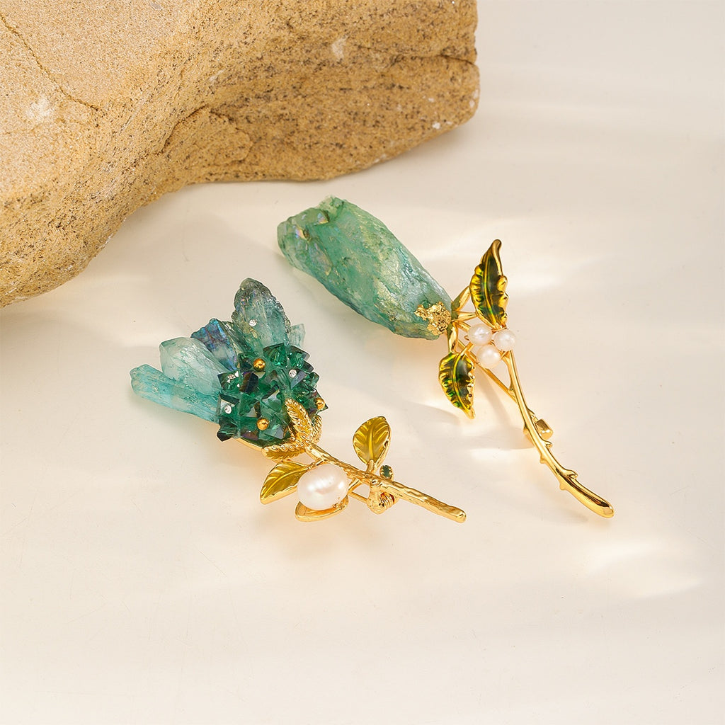 Green Stone Tulip Brooch, both styles