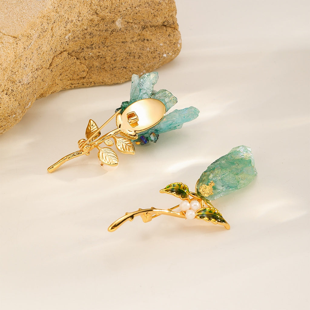 Green Stone Tulip Brooch, both styles, one shown from the back