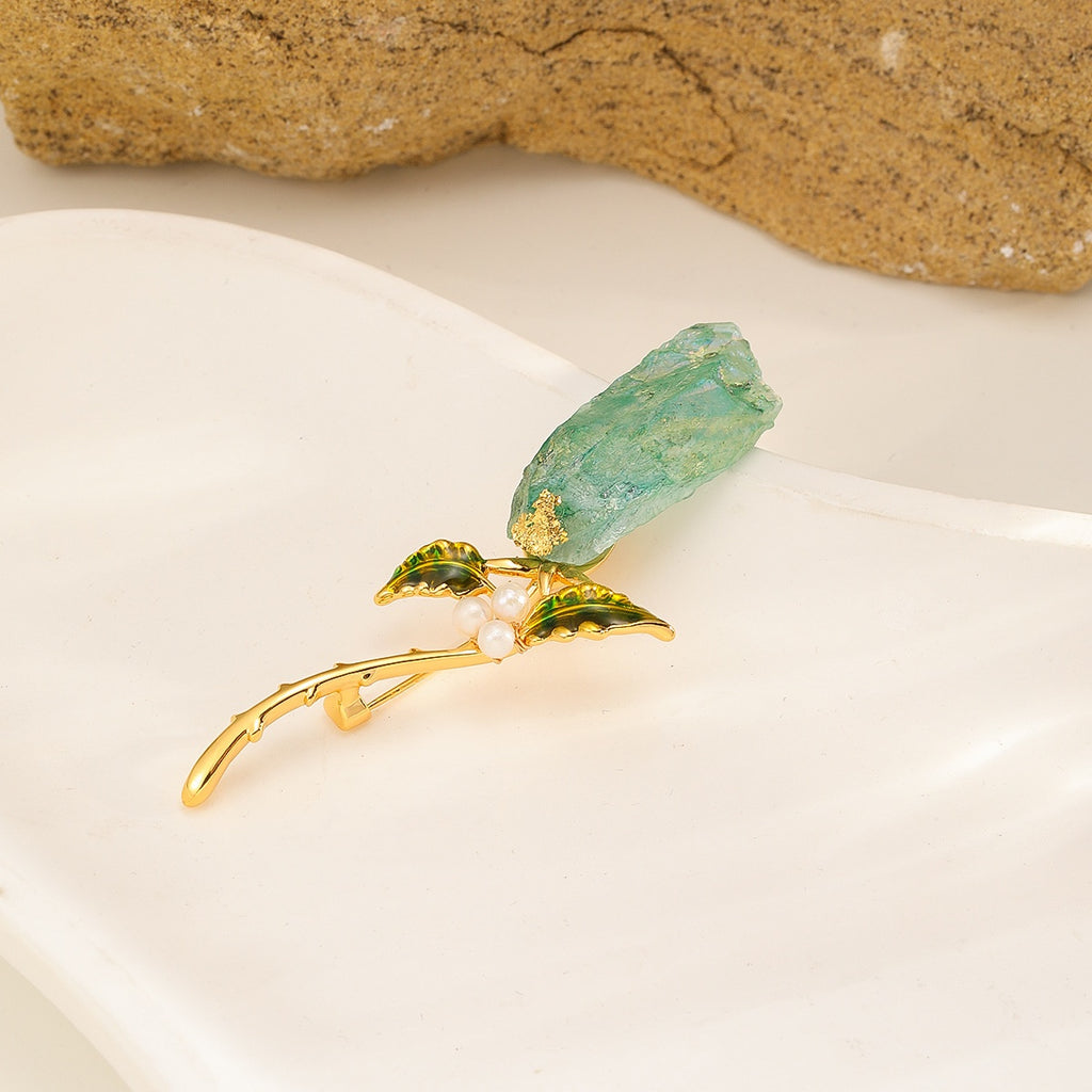 Green Stone Tulip Brooch — Long Bud