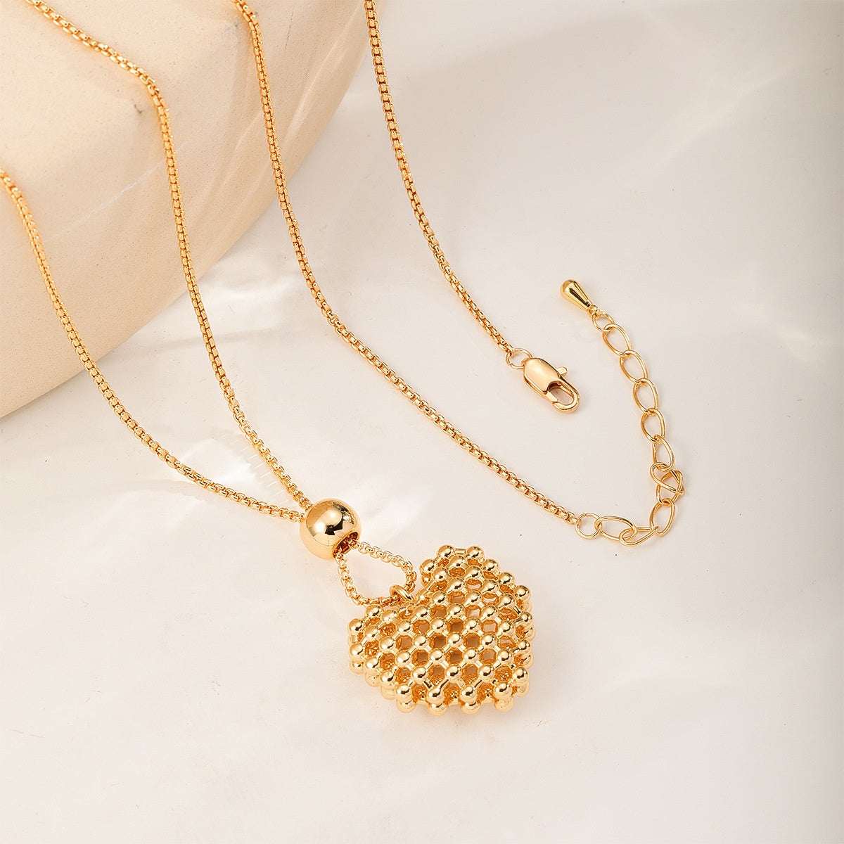 Honeycomb Heart Necklace — Gold