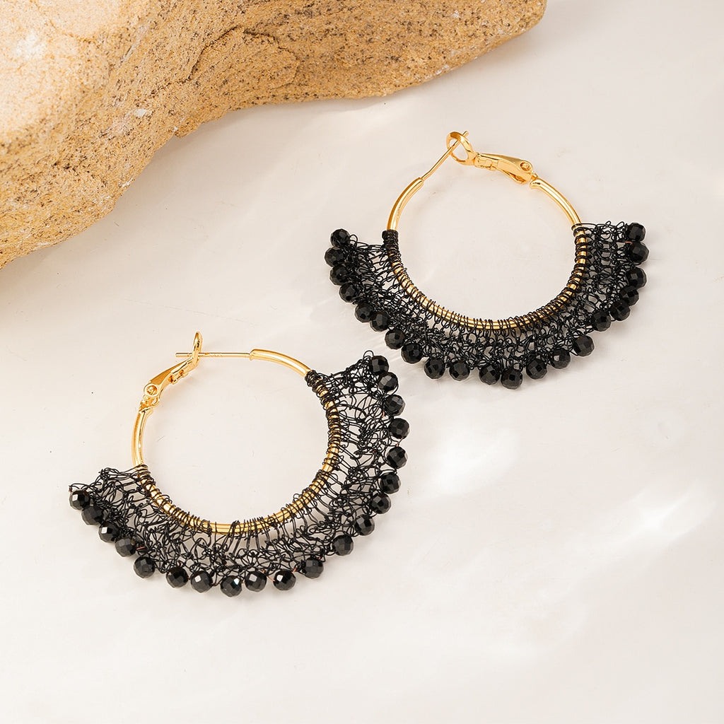 Lace Fringe Hoops — Black