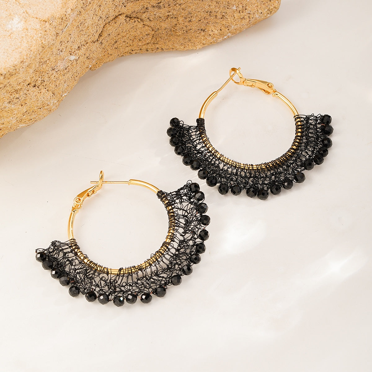 Lace Fringe Hoops — Black