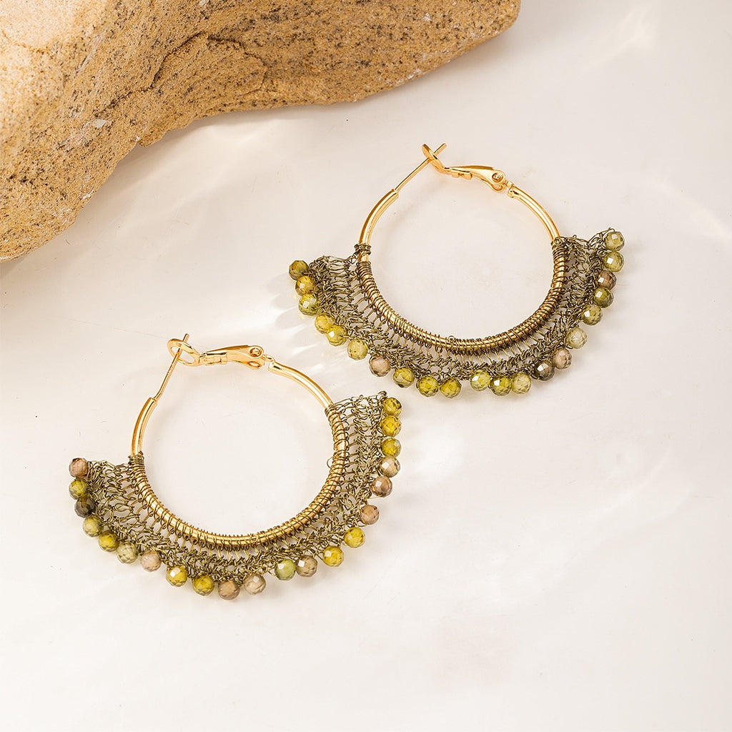 Lace Fringe Hoops — Olive