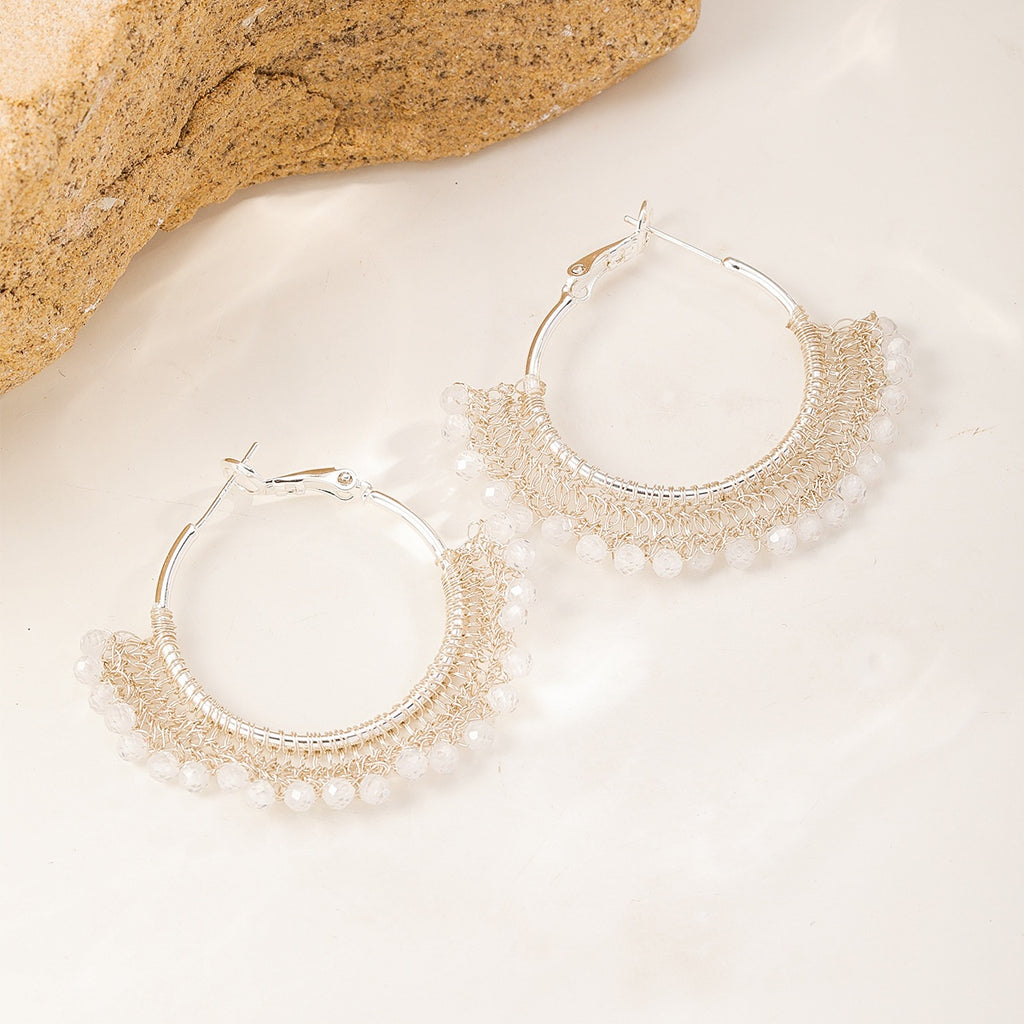 Lace Fringe Hoops — Silver